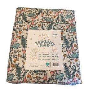 TOADLLY RAD Frog Mushroom Twin Sheet Set Flowers Ferns